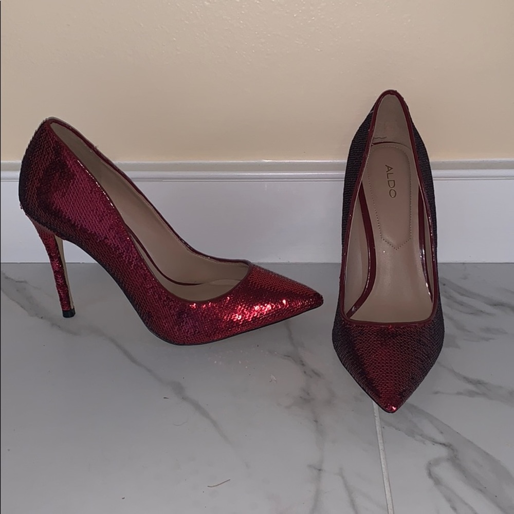 Red Sequin Aldo Pumps